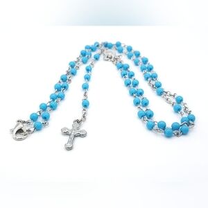 Blue rosary, beaded rosary, rosary necklace, prayer beads - new